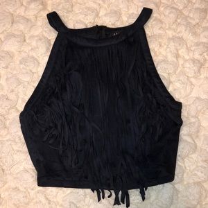 Suede fringe crop top